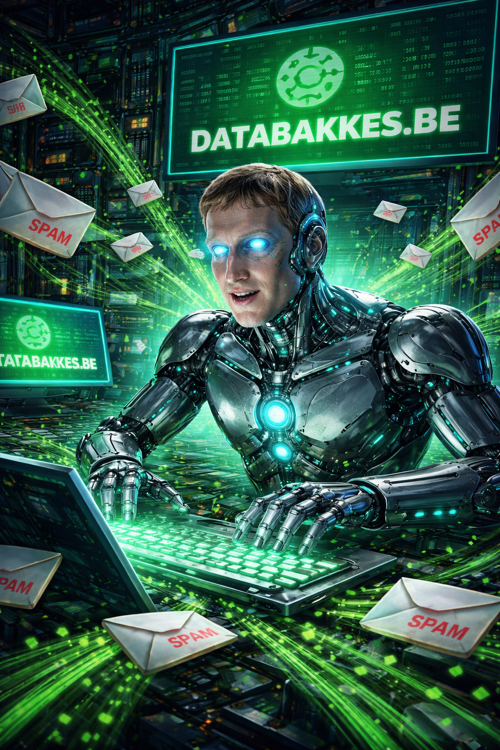 zuckerberg as a robot spamming databakkes.be